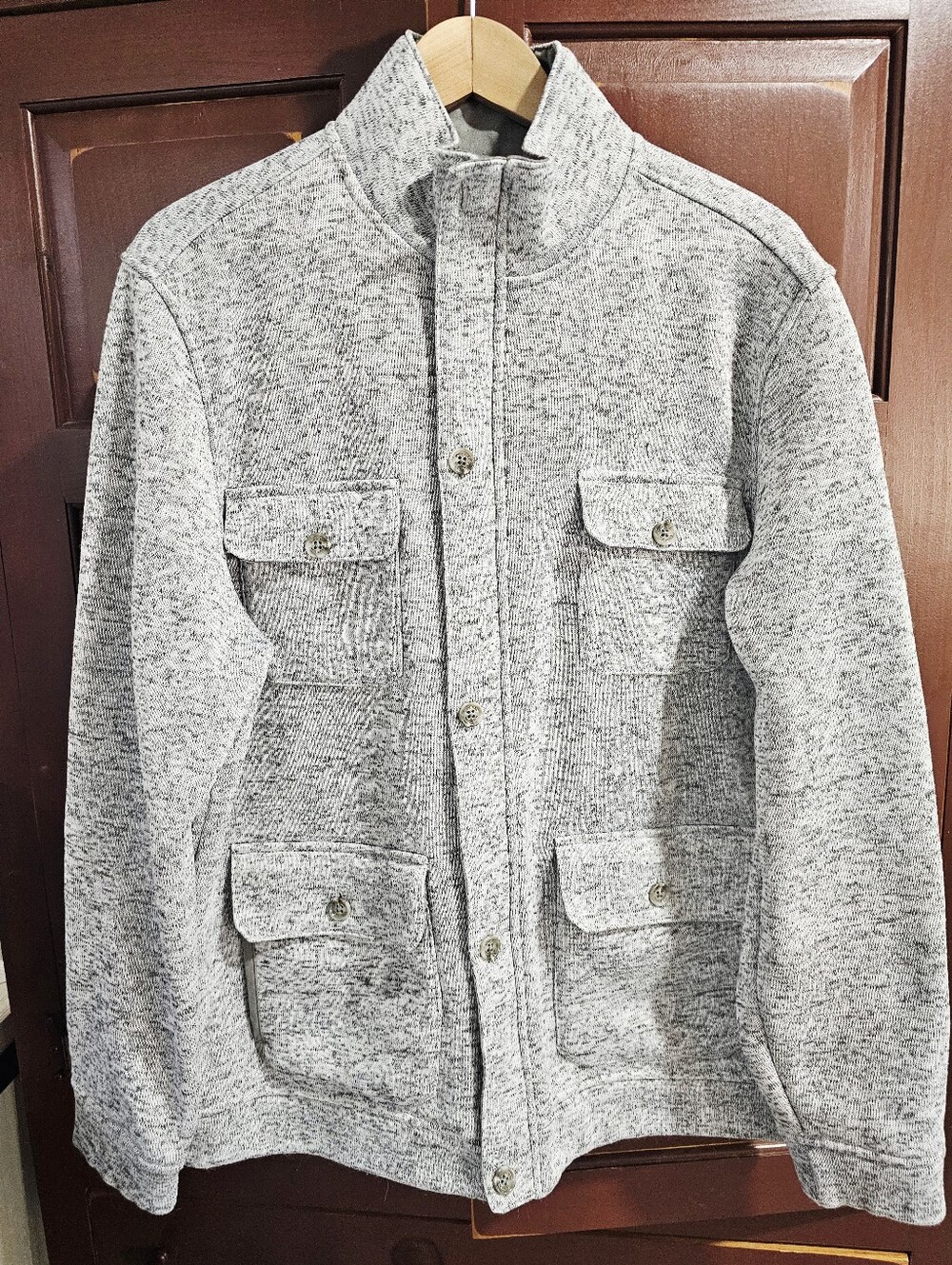 Tasso Elba Men's XL Full Zip/Button Up Fleece Jacket~Gray~Elbow Patches